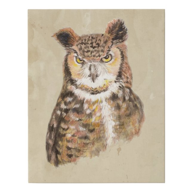 Watercolor Great Horned Owl Sassy Attitude Print  (Front)
