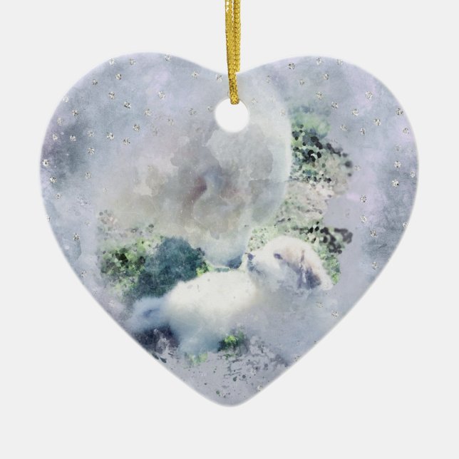 Watercolor Great Pyrenees Mom and Pup Ceramic Ornament (Front)