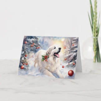 Watercolor Great Pyrenees Xmas Scene Card