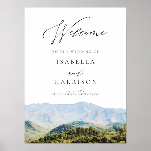 Watercolor Great Smoky Mountains Wedding Welcome Poster (Front)