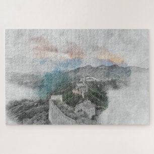 Watercolor Great Wall of China Puzzle – Chinese