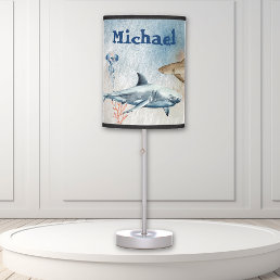 Watercolor Great White Shark Personalized Table Lamp