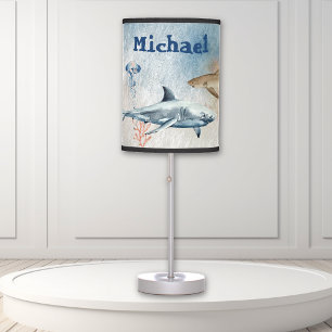 Watercolor Great White Shark Personalized Table Lamp