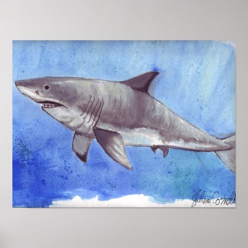 Watercolor Great White Shark Poster
