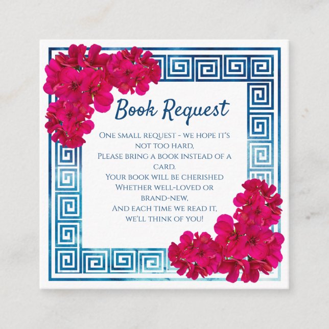 Watercolor Grecian Elegance Pink Baby Shower Book Enclosure Card (Front)