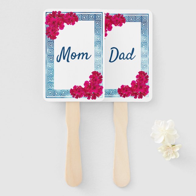 Watercolor Grecian Elegance Pink Baby Shower Game Hand Fan (Front and Back)