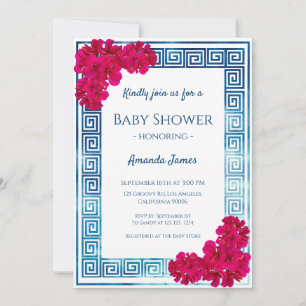 Watercolor Grecian Elegance + Pink Baby Shower Invitation