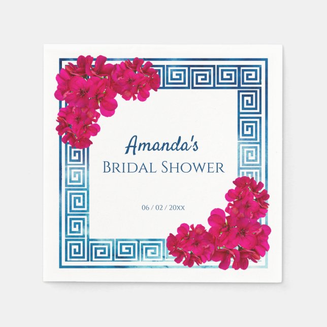 Watercolor Grecian Elegance + Pink Bridal Shower Napkins (Front)
