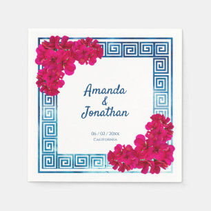 Watercolor Grecian Elegance + Pink Flowers Napkins