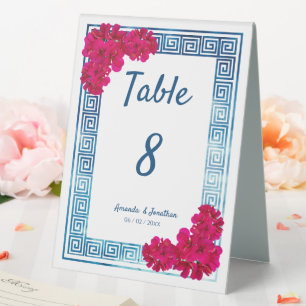 Watercolor Grecian Elegance + Pink Table Number Table Tent