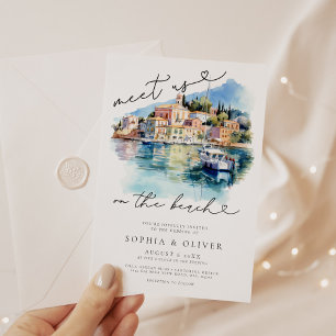 Watercolor Greece Beach Destination Wedding Invitation