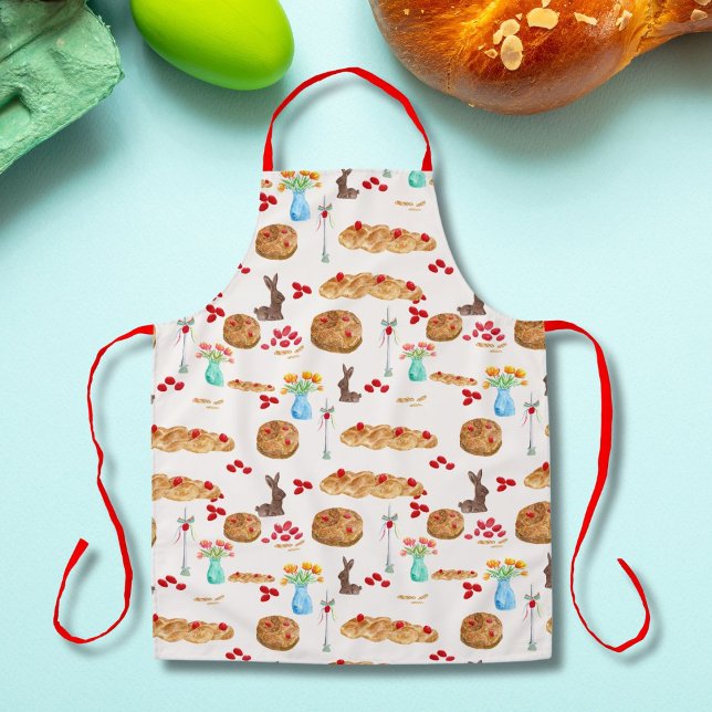 Watercolor Greek Easter Food And Red Eggs Apron (Creator Uploaded)
