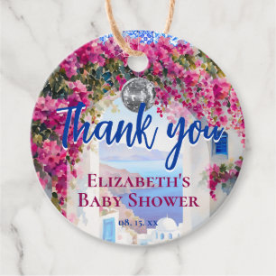 Watercolor Greek Italian Pink Flowers Blue Tiles Favor Tags
