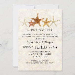 Watercolor Greek Key PatternStarfish Beach Wedding Invitation