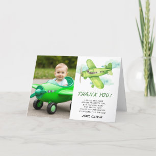 Watercolor Green Airplane Birthday thank you Card