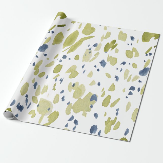 Watercolor Green and Blue Spring Wrapping Paper (Unrolled)