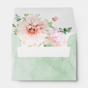 Watercolor Green and Blush Pink Dahlia Envelope