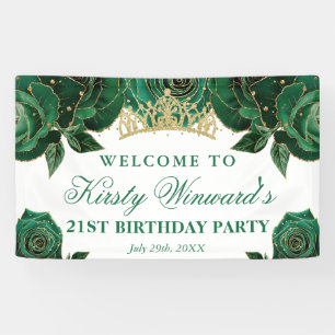 Watercolor Green and Gold Roses Birthday Banner