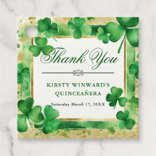 Watercolor Green and Gold Shamrock Quinceanera Favor Tags