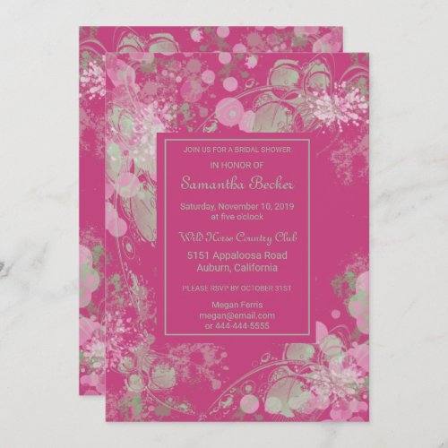 Watercolor Green and Pink Botanical Bridal Shower Invitation