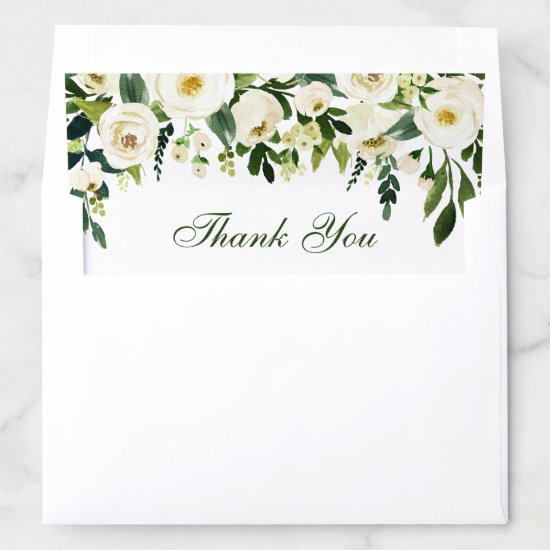 Watercolor Green and White Floral Thank You Envelope Liner