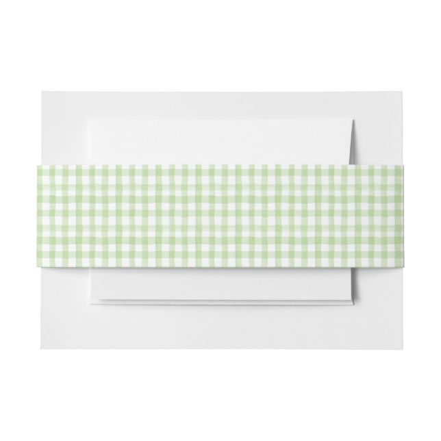 Watercolor Green and White Gingham Invitation Belly Band (Front Example)