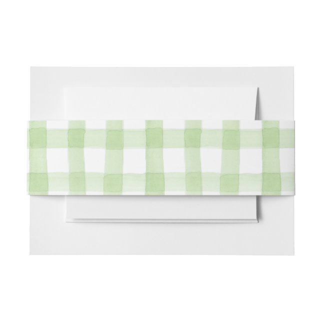 Watercolor Green and White Gingham Invitation Belly Band (Front Example)