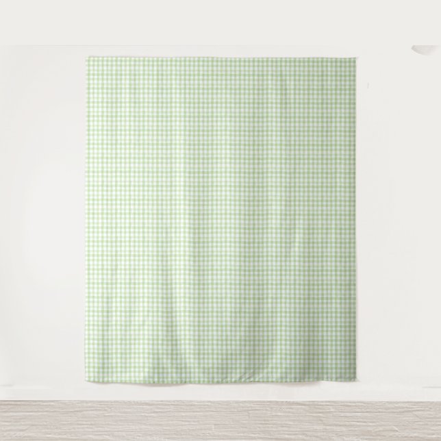 Watercolor Green and White Gingham Tapestry (Front)