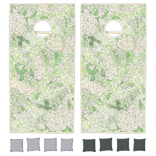 Watercolor Green and White Hydrangea Crest Cornhole Set