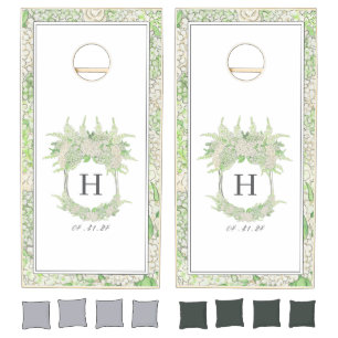 Watercolor Green and White Hydrangea Crest Cornhole Set