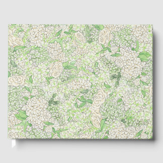 Watercolor Green and White Hydrangea Crest Guest Book