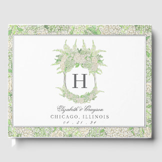 Watercolor Green and White Hydrangea Crest Guest Book