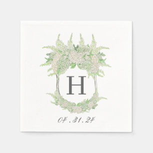Watercolor Green and White Hydrangea Crest Napkins