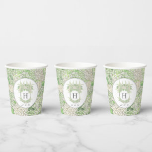 Watercolor Green and White Hydrangea Crest Paper Cups