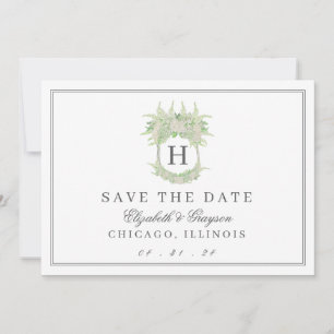 Watercolor Green and White Hydrangea Crest Save The Date