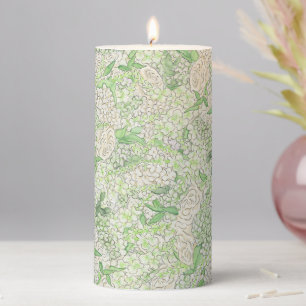 Watercolor Green and White Hydrangea Crest Unity Pillar Candle