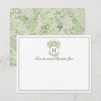 Watercolor Green and White Hydrangea Crest Wedding Thank You Card