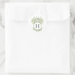 Watercolor Green and White Hydrangea Wedding Crest Classic Round Sticker