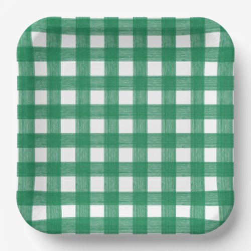 Watercolor Green and White Plaid Paper Plates