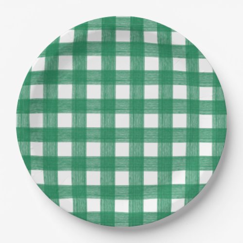 Watercolor Green and White Plaid Paper Plates