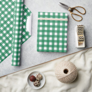Watercolor Green and White Plaid Wrapping Paper
