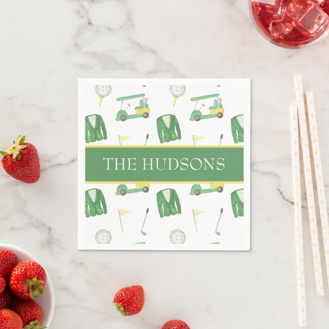Watercolor Green and Yellow Golf Tournament  Napkins (Insitu)