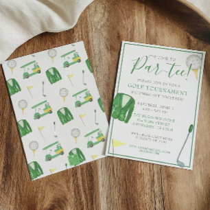 Watercolor Green and Yellow Golf Tournament Party Invitation