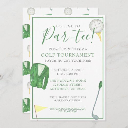 Watercolor Green and Yellow Golf Tournament Party Invitation