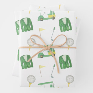 Watercolor Green and Yellow Golf Tournament Wrapping Paper Sheets
