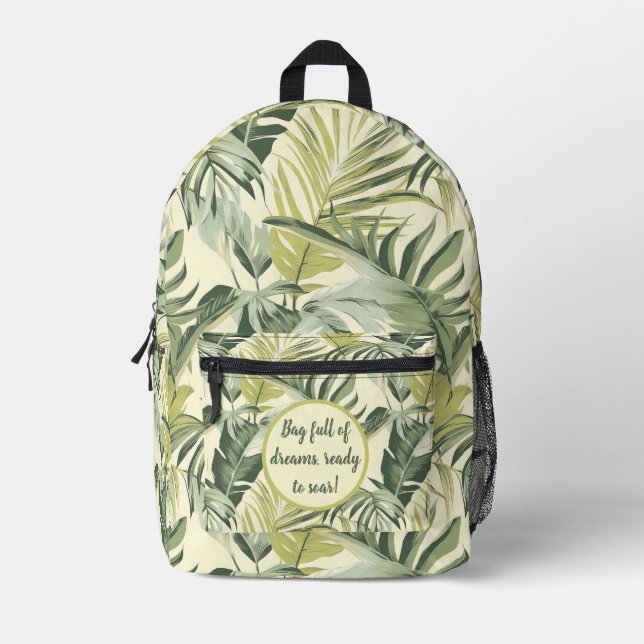 Watercolor Green and Yellow Leaf Pattern Printed Backpack (Front)