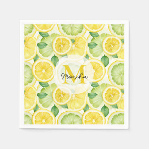Watercolor Green and Yellow Lemons Pattern Napkins
