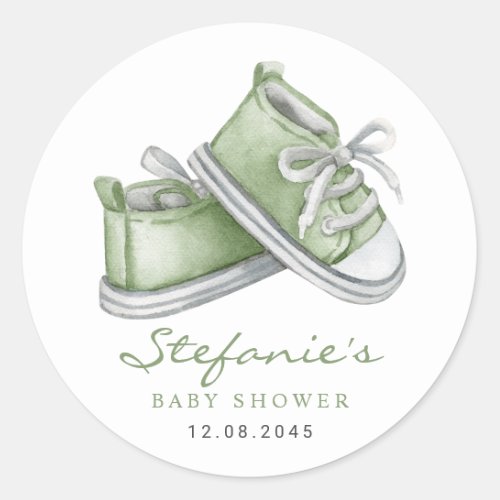 Watercolor Green Baby Booties Baby Shower Classic Round Sticker
