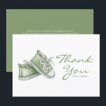 Watercolor Green Baby Booties Baby Shower Thank You Card<br><div class="desc">Send thanks to your guests with this customizable baby shower thank you card. It features watercolor illustration of an adorable pink baby shower. Personalize this baby shower thank you card by adding your details. This green watercolor thank you card is perfect for gender neutral baby showers.</div>