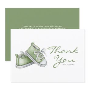 Watercolor Green Baby Booties Baby Shower Thank You Card